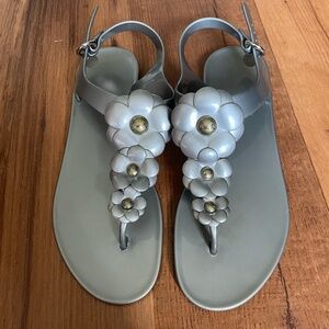 Coach Haylee Silver Gray Flower Jelly Thong Sandals Size 9